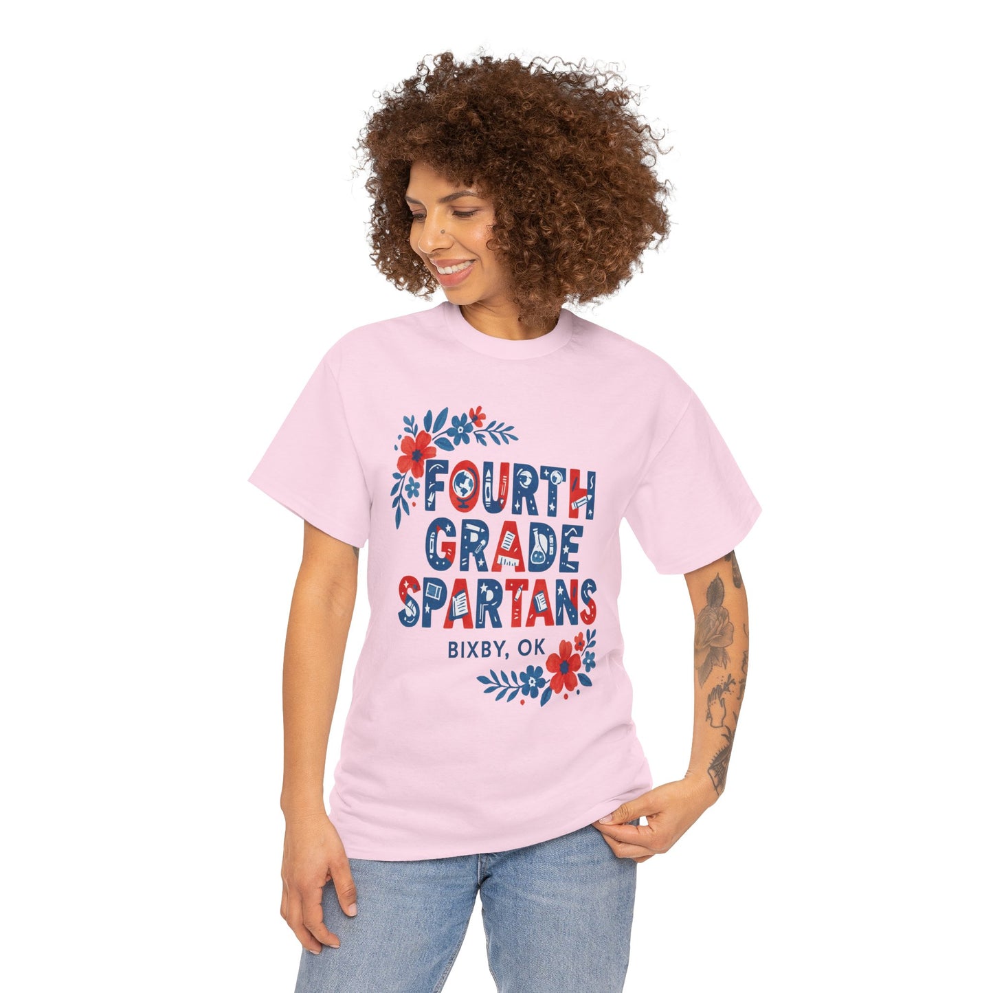 Fourth Grade Floral Teacher Gildan Tee