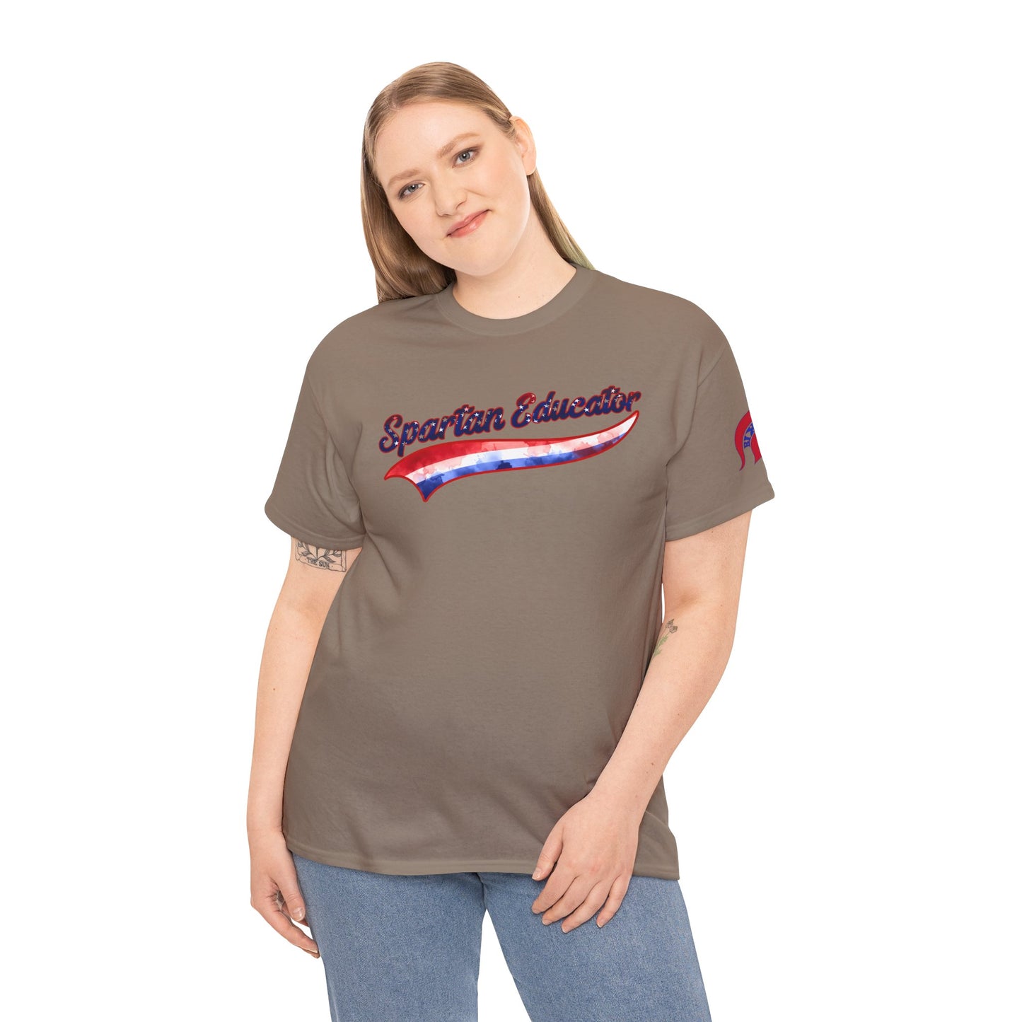 Spartan Educator Patriotic Design Gildan Tee With Sleeve Logo