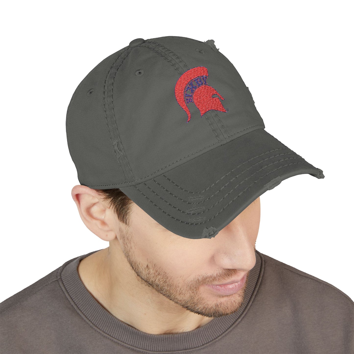 Spartan Red Logo Embroidered Distressed Classic Ballcap
