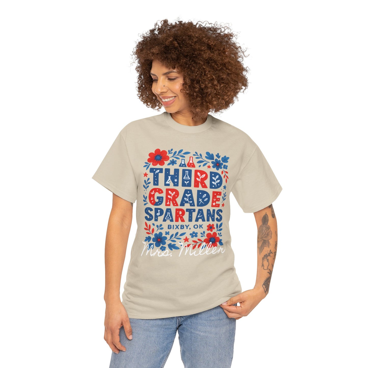 Floral Third Grade Spartan Gildan Tee