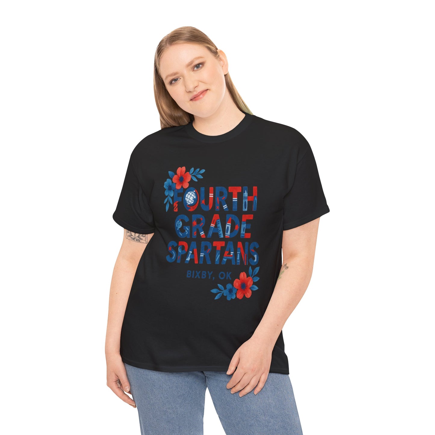 Floral Fourth Grade Spartan Gildan Tee