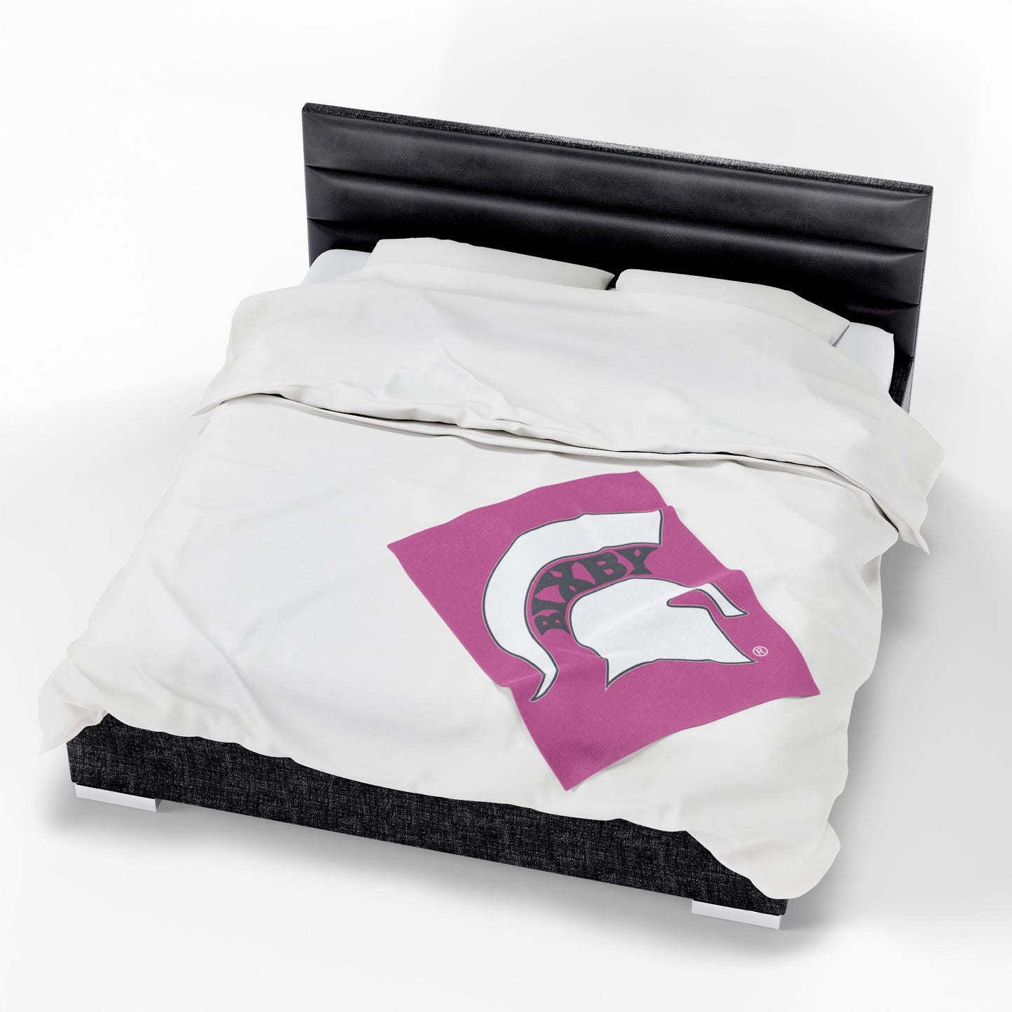 Spartan White Logo Velveteen Plush Pink Blanket