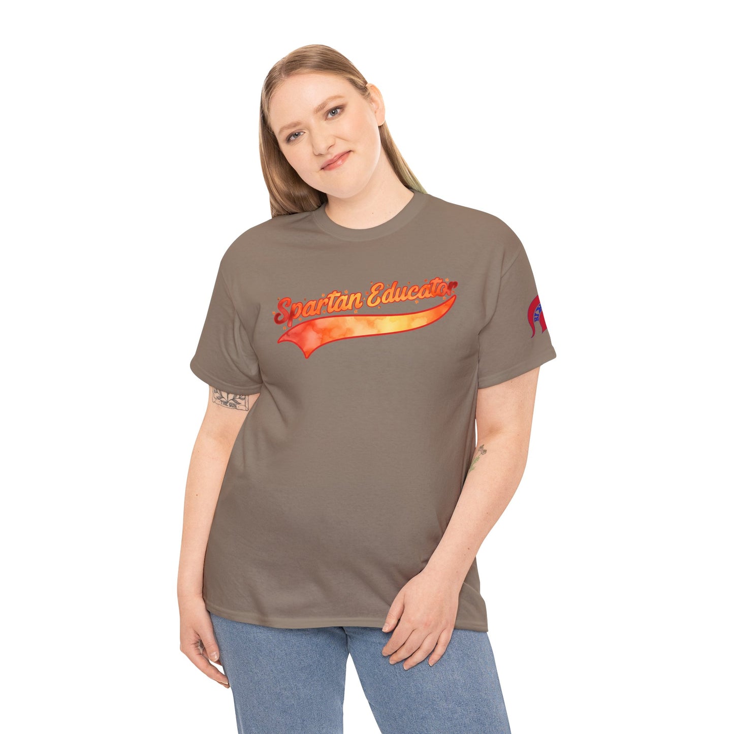 Spartan Educator Fall Design Gildan Tee With Sleeve Logo