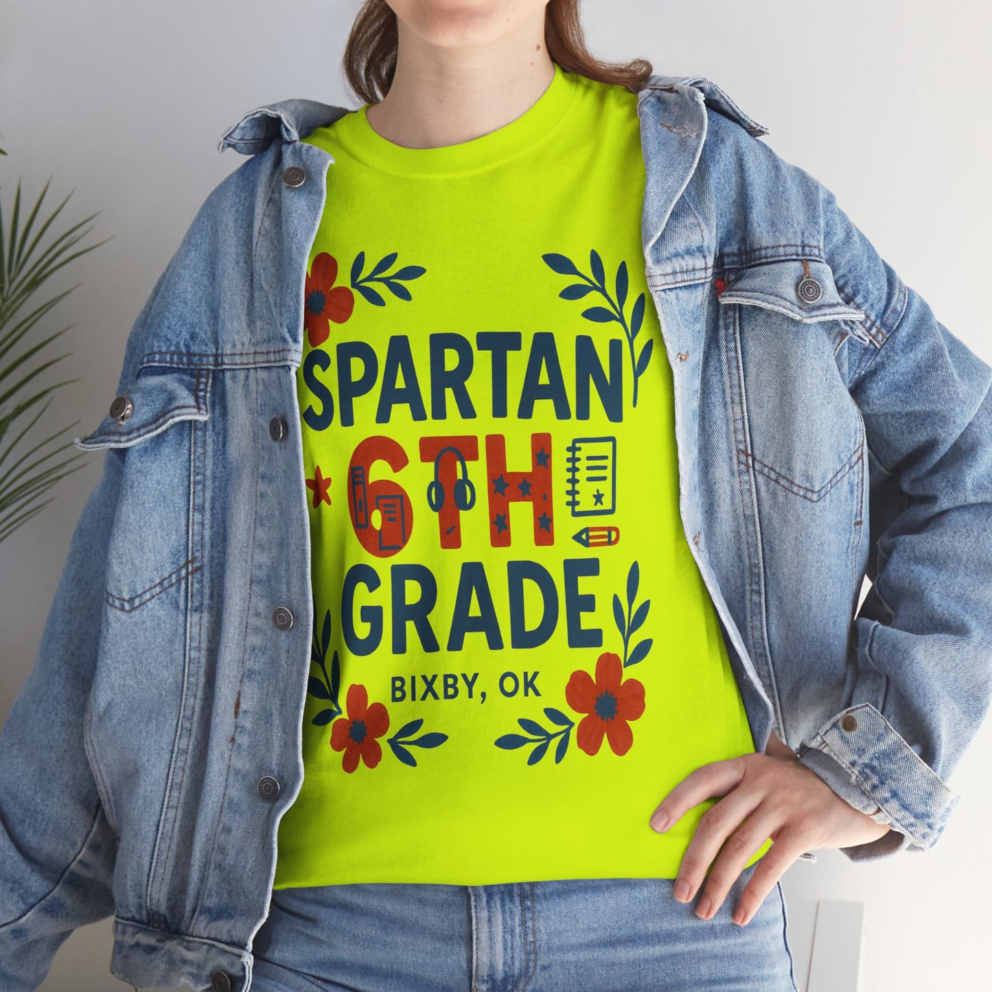 Floral Sixth Grade Spartan Gildan Tee