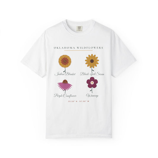 Tee printed with Oklahoma Wildflower Field Guide.