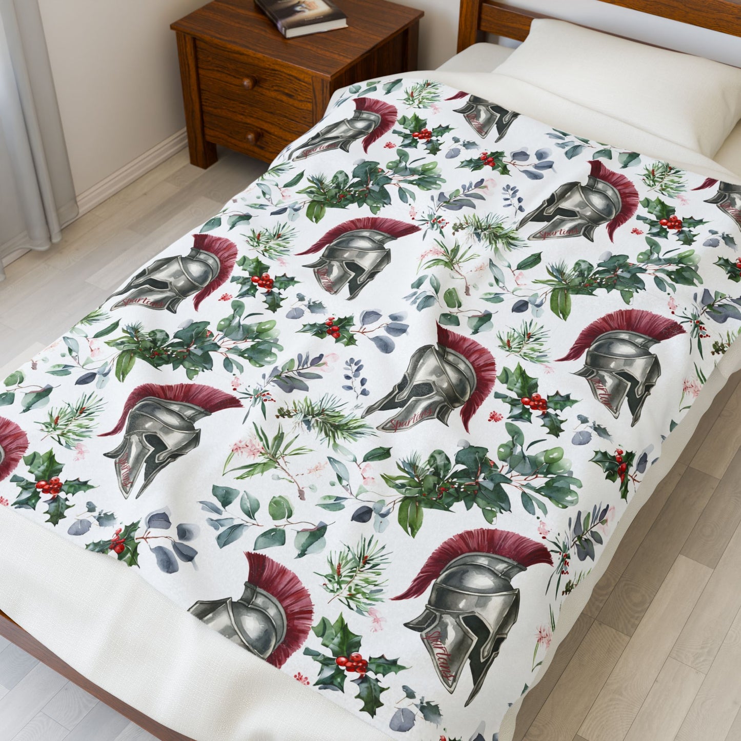 Spartan Christmas Floral Velveteen Plush Blanket