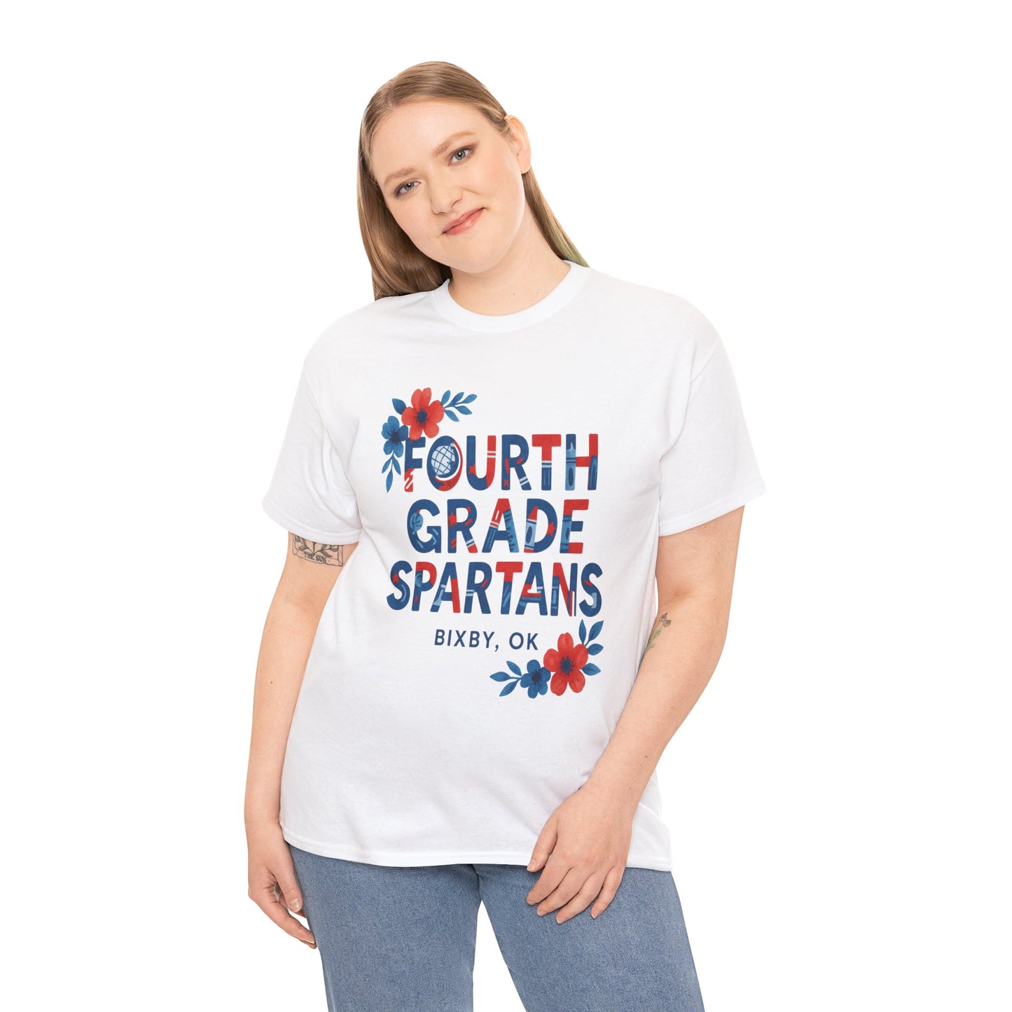 Floral Fourth Grade Spartan Gildan Tee
