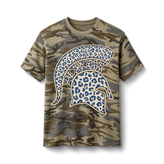 Bixby Spartans Camo Leopard Spartan - Kids' Army Green Graphic T‑ Tee
