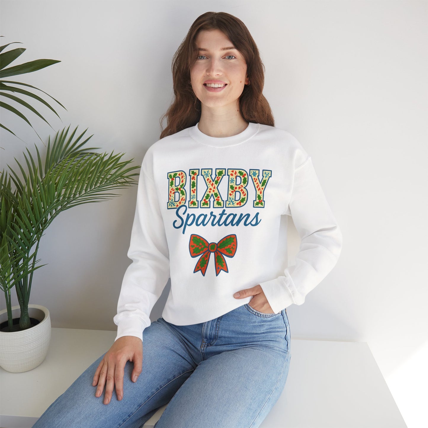 Bixby Spartans Christmas Vibes Gildan Sweatshirt