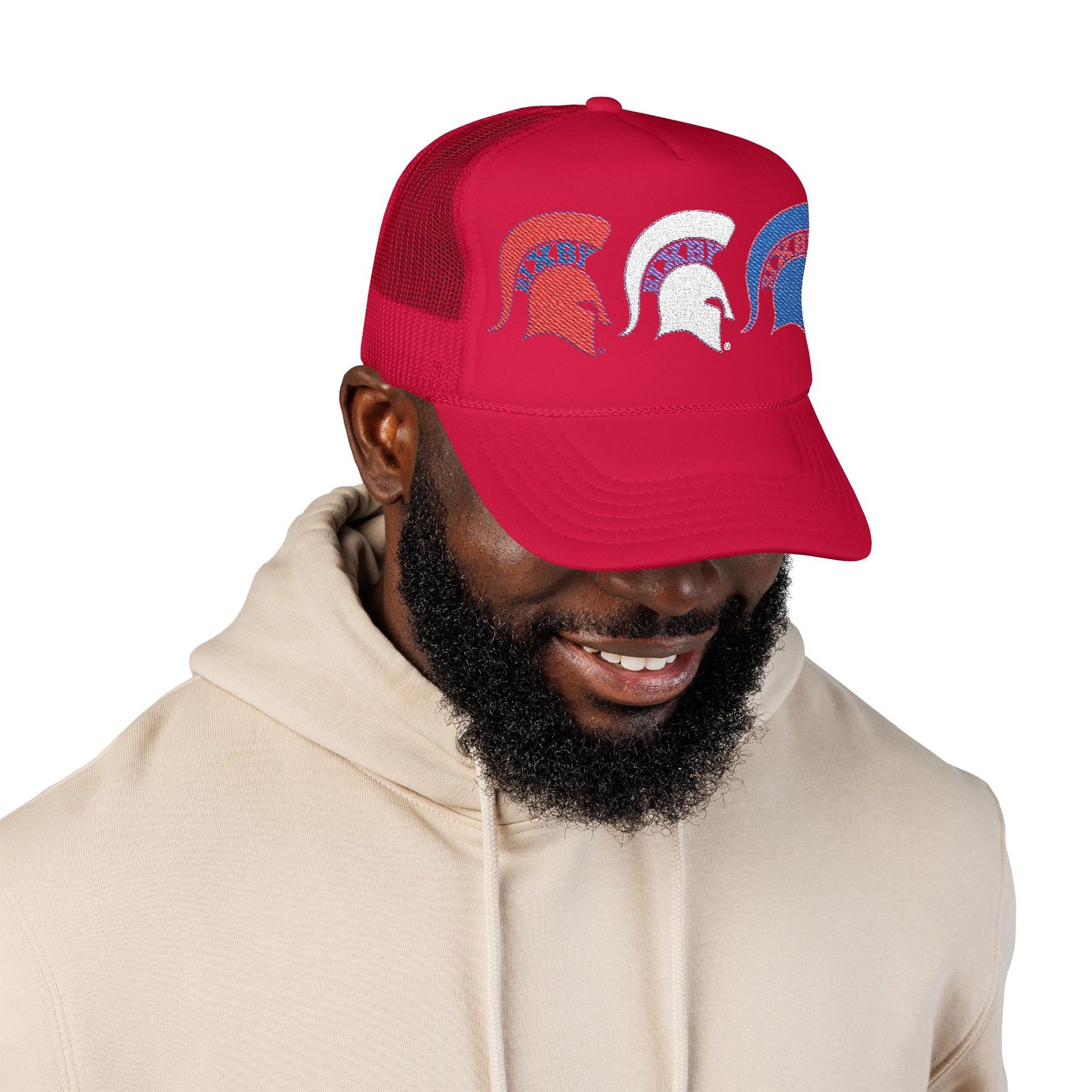Bixby Spartan Red, White and Blue Embroidered Foam Trucker Hat