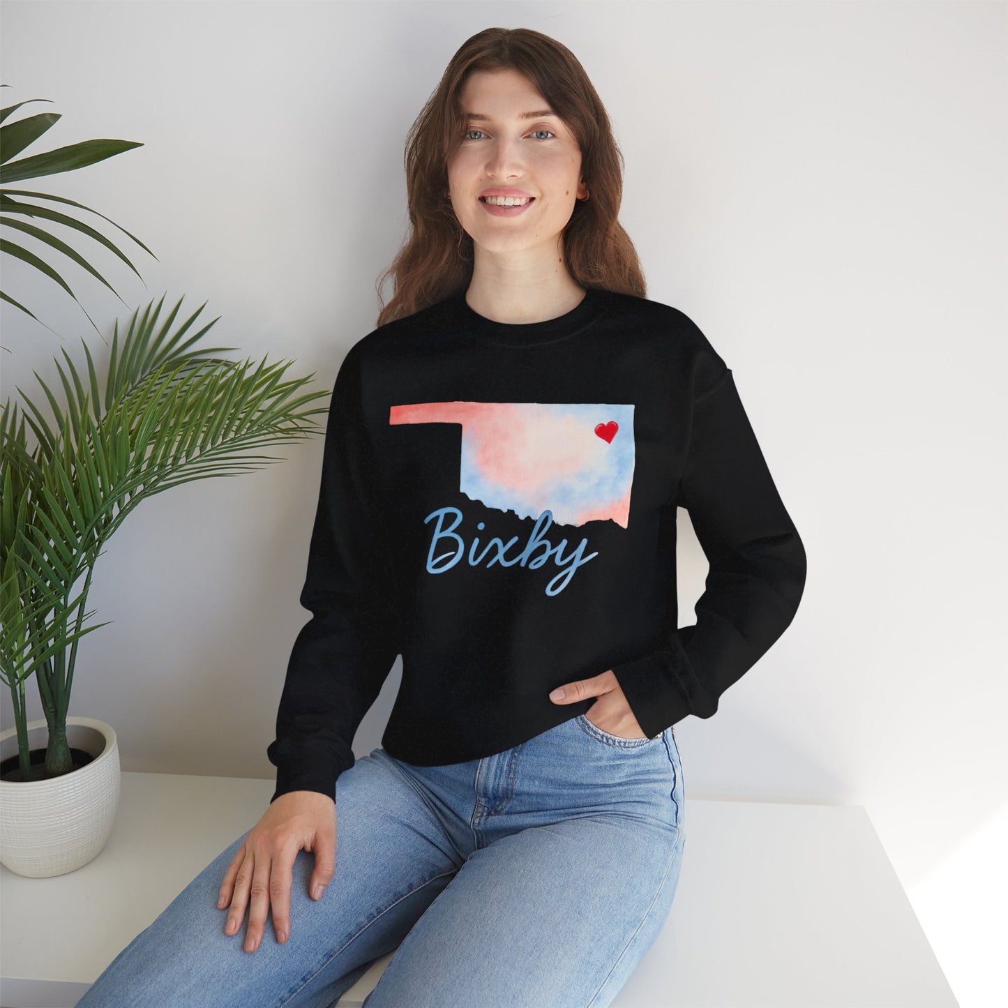 Bixby OK Heart Gildan Watercolor Sweatshirt