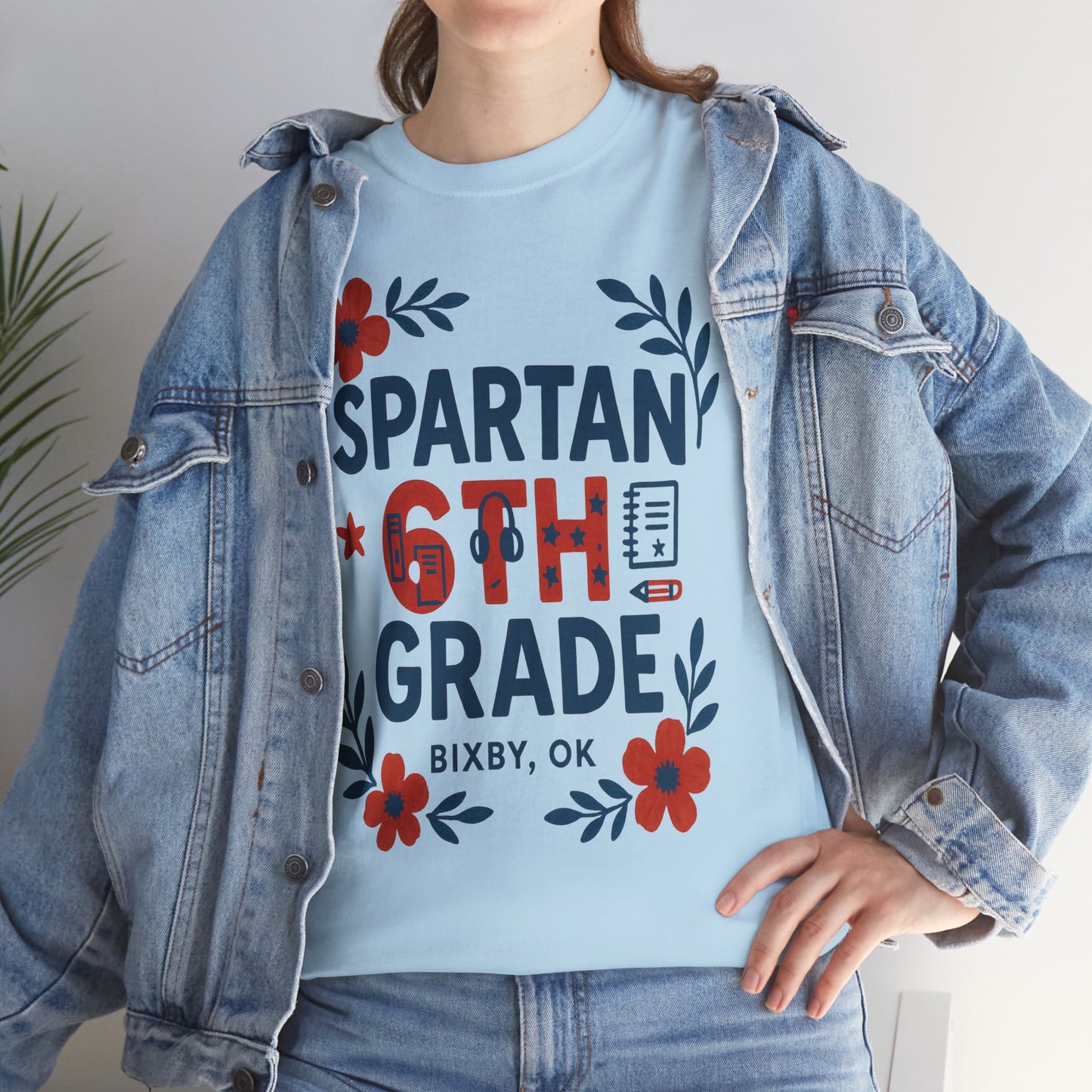 Floral Sixth Grade Spartan Gildan Tee