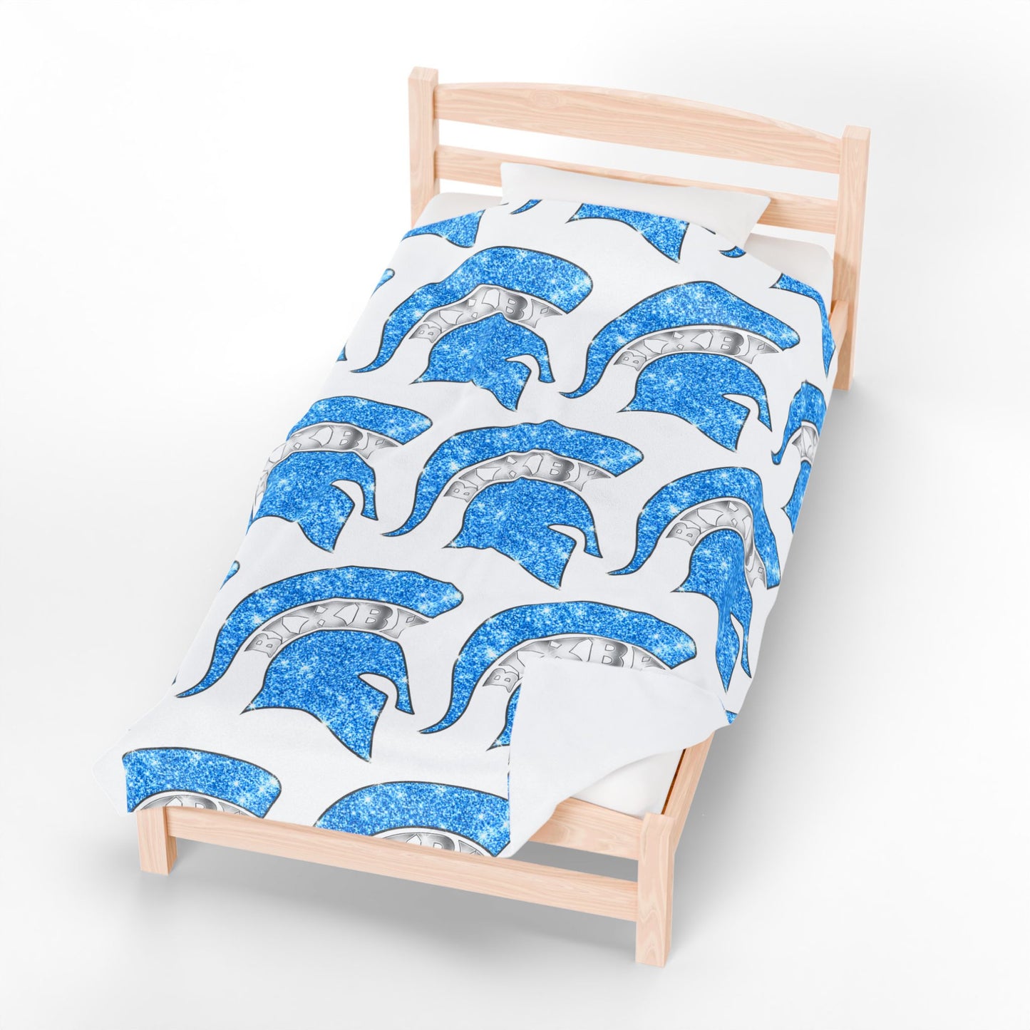 Spartan Blue Bling Logo Velveteen Plush Blanket