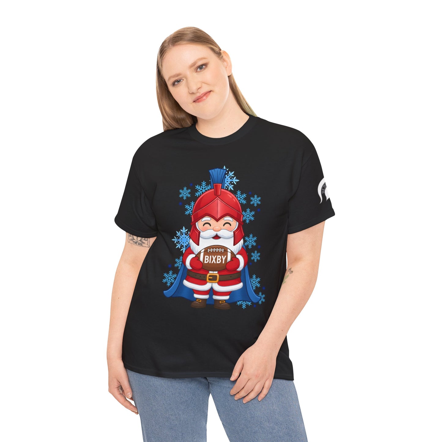 Spartan Football Santa Gildan Tee With Sleeve Print