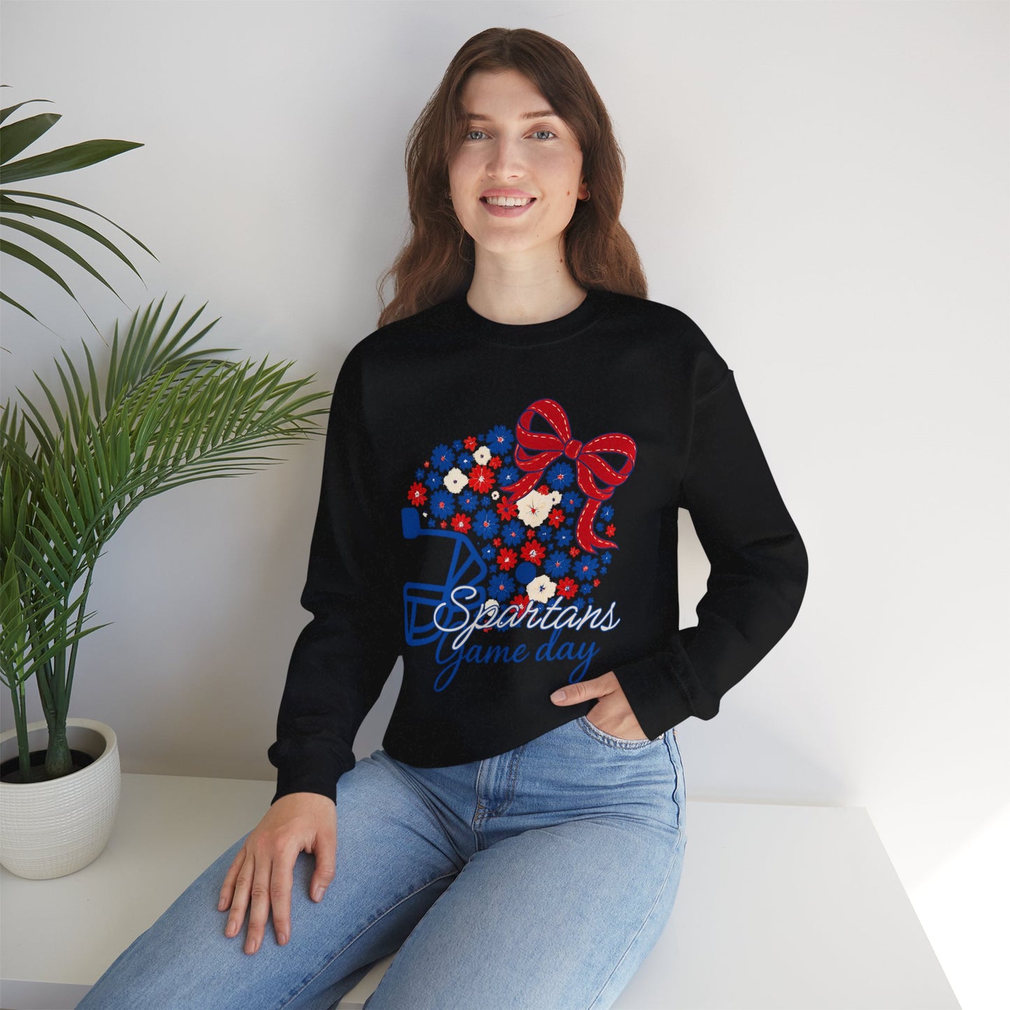 Bixby Spartan Floral Helmet Gameday Gildan Sweatshirt