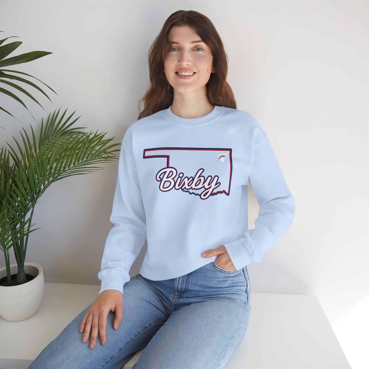 Bixby OK White Spartan Logo Gildan Sweatshirt