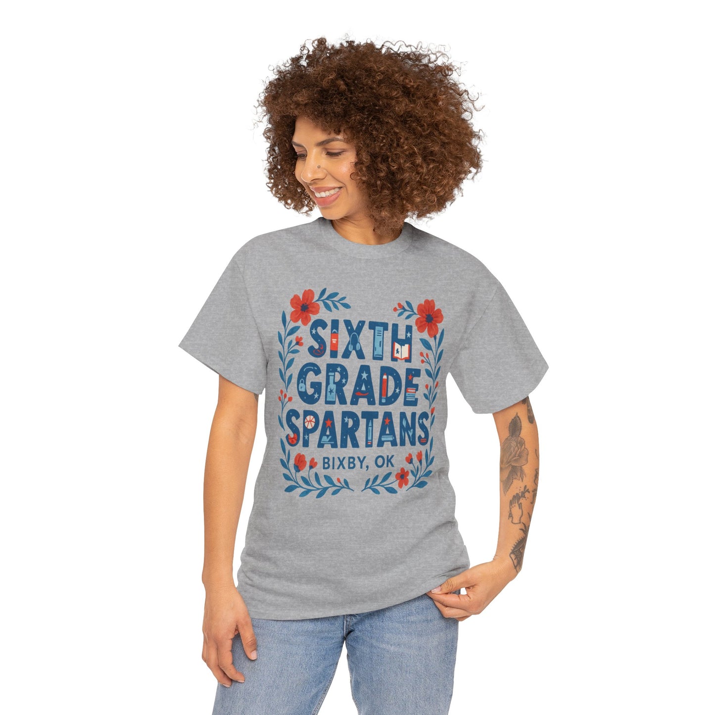 Floral Sixth Grade Spartan Gildan Tee