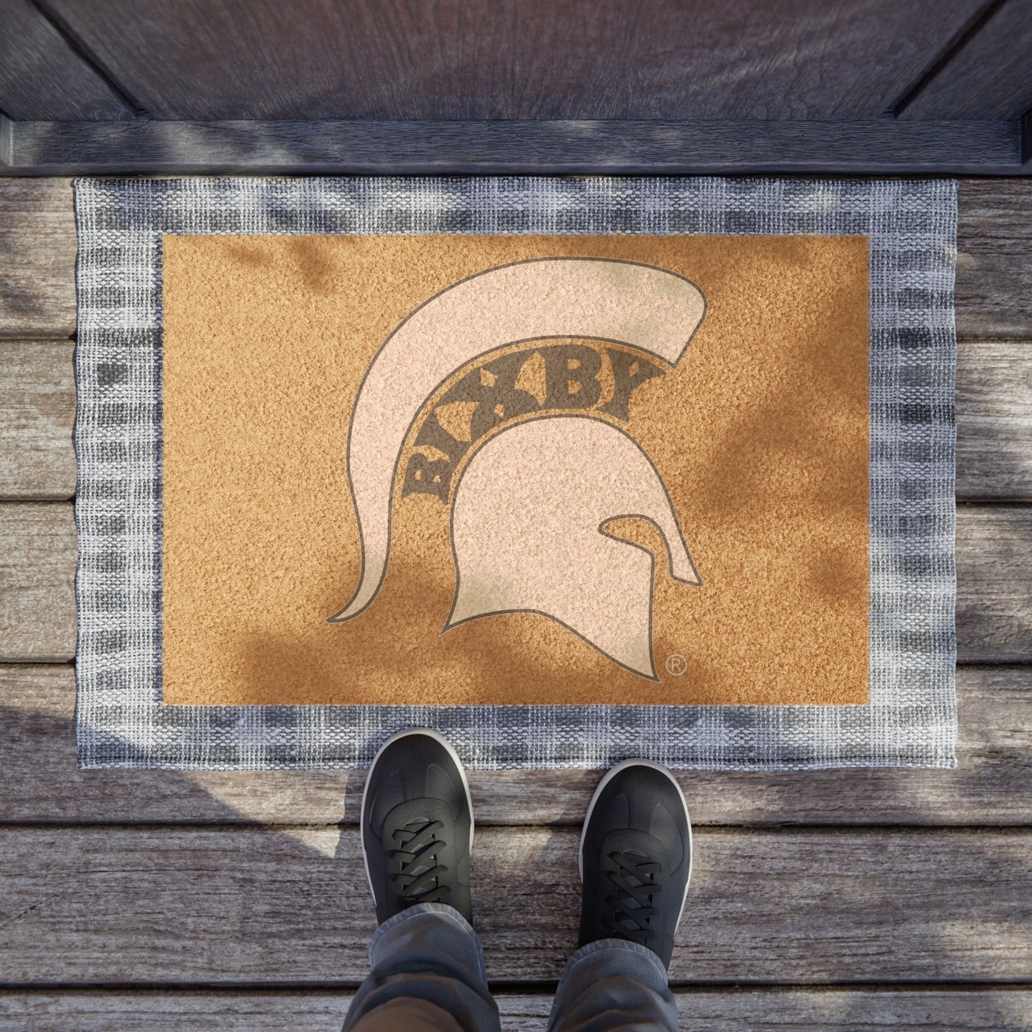 Spartan White Logo Heavy-Duty Rubber Backed Doormat
