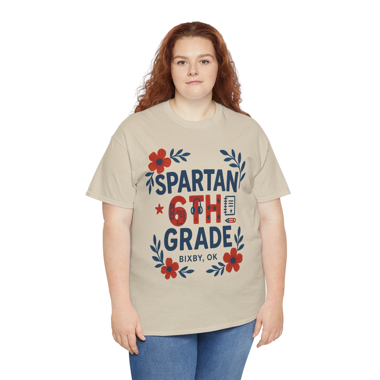 Floral Sixth Grade Spartan Gildan Tee