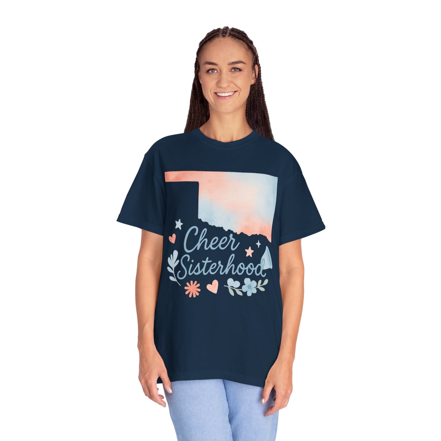 Cheer Sisterhood Bixby OK Watercolor Comfort Colors Tee