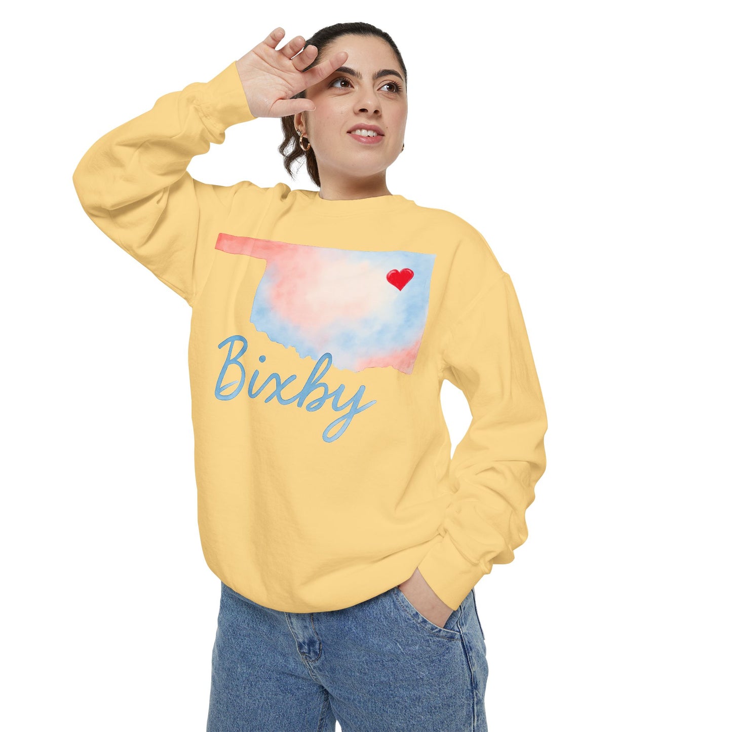 Bixby OK Heart Watercolor Comfort Colors Sweatshirt