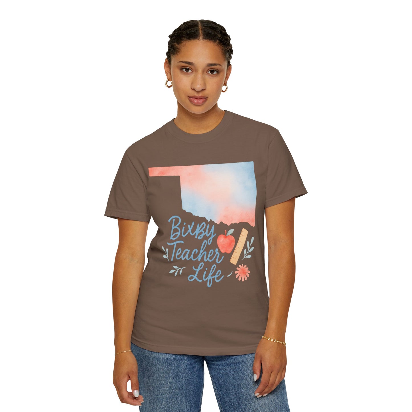 Teacher Life Bixby OK Watercolor Comfort Colors Tee