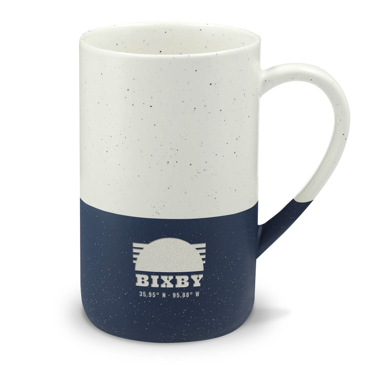 Retro Sunset Coordinates Engraved Speckled Mug