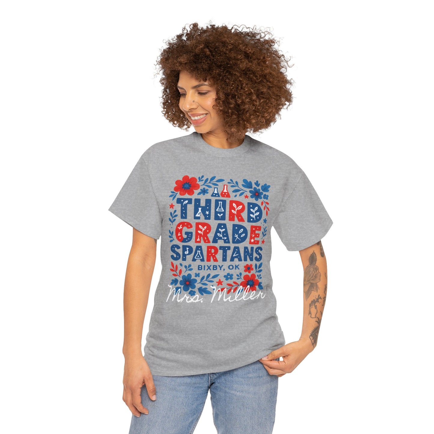 Floral Third Grade Spartan Gildan Tee