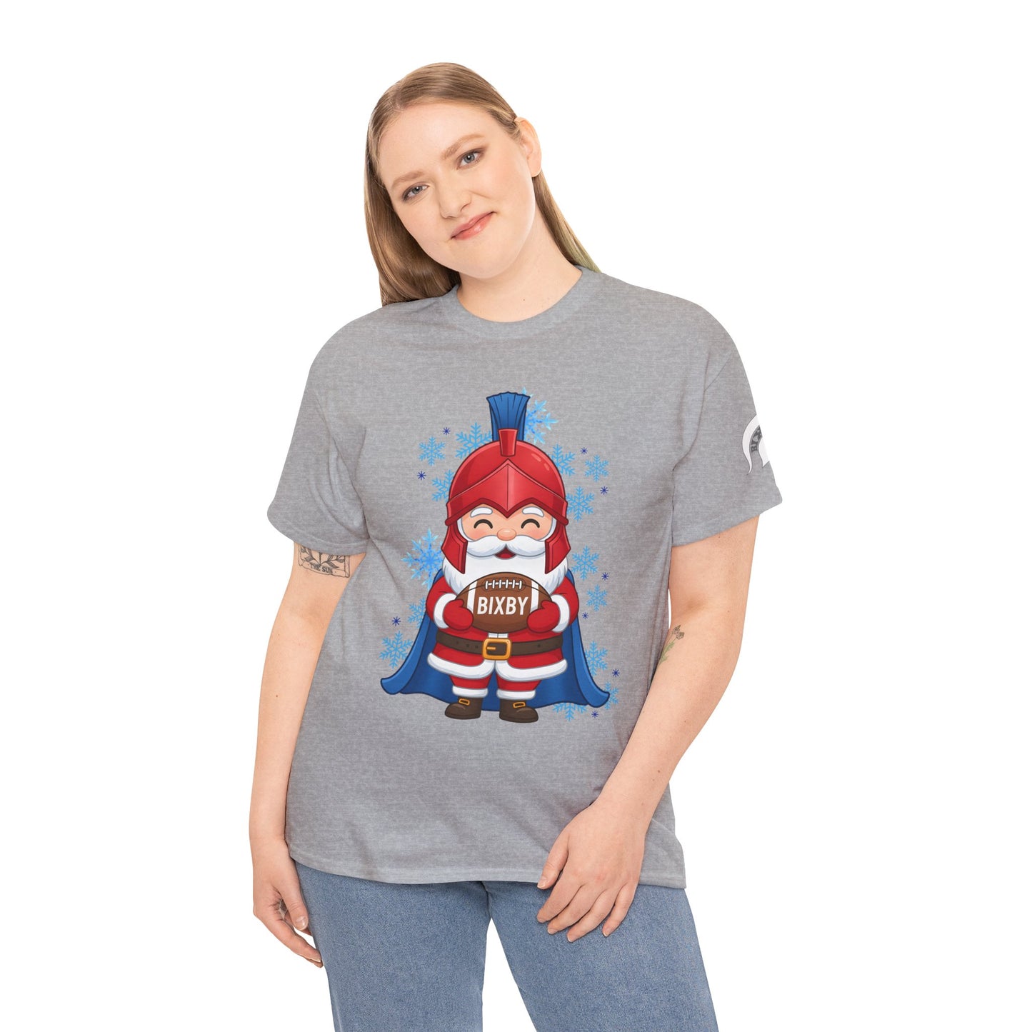 Spartan Football Santa Gildan Tee With Sleeve Print
