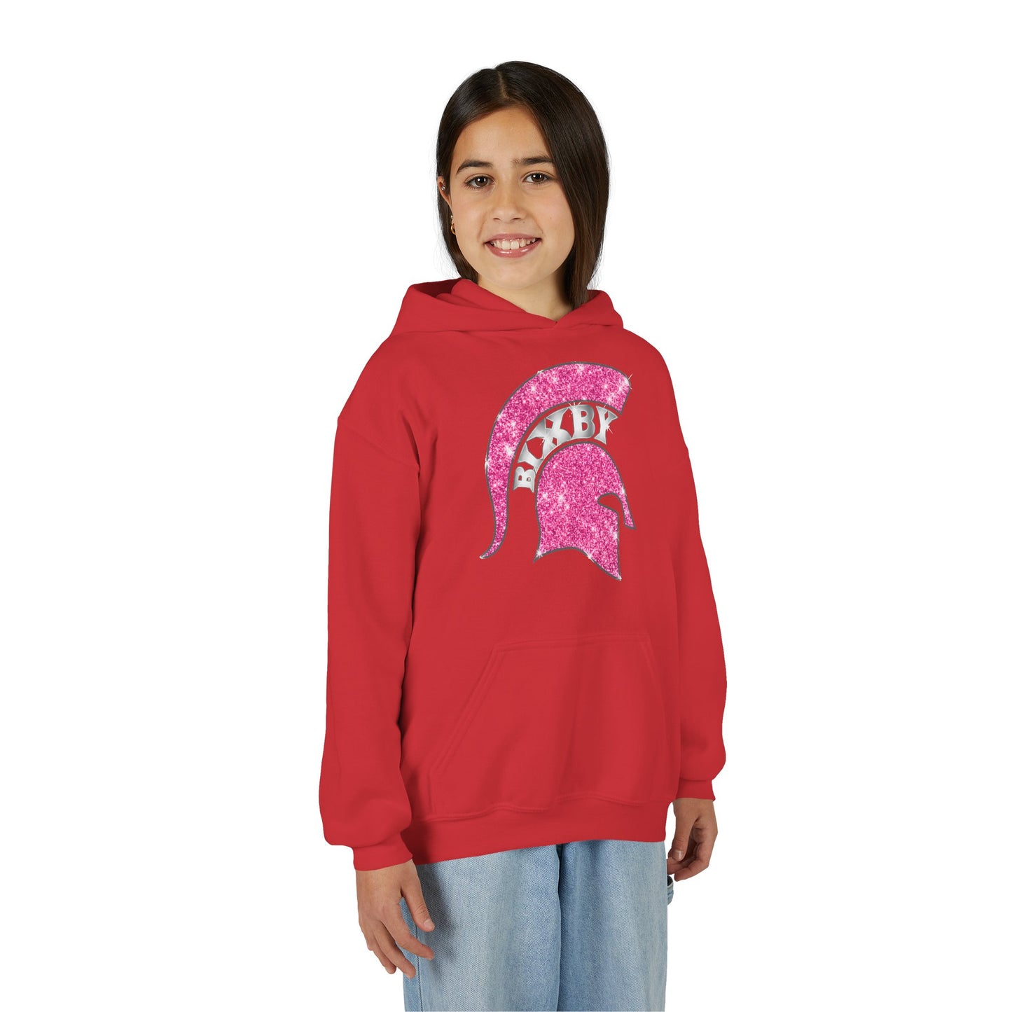 Bixby Spartan Pink Helmet Bling Youth Gildan Hoodie
