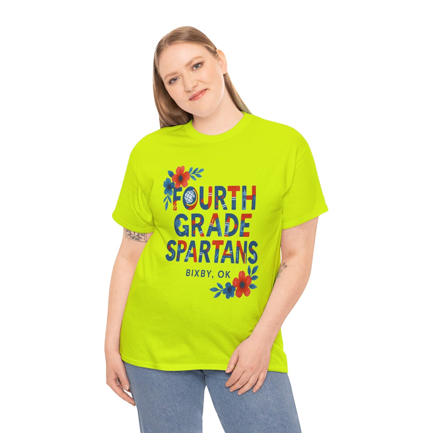 Floral Fourth Grade Spartan Gildan Tee
