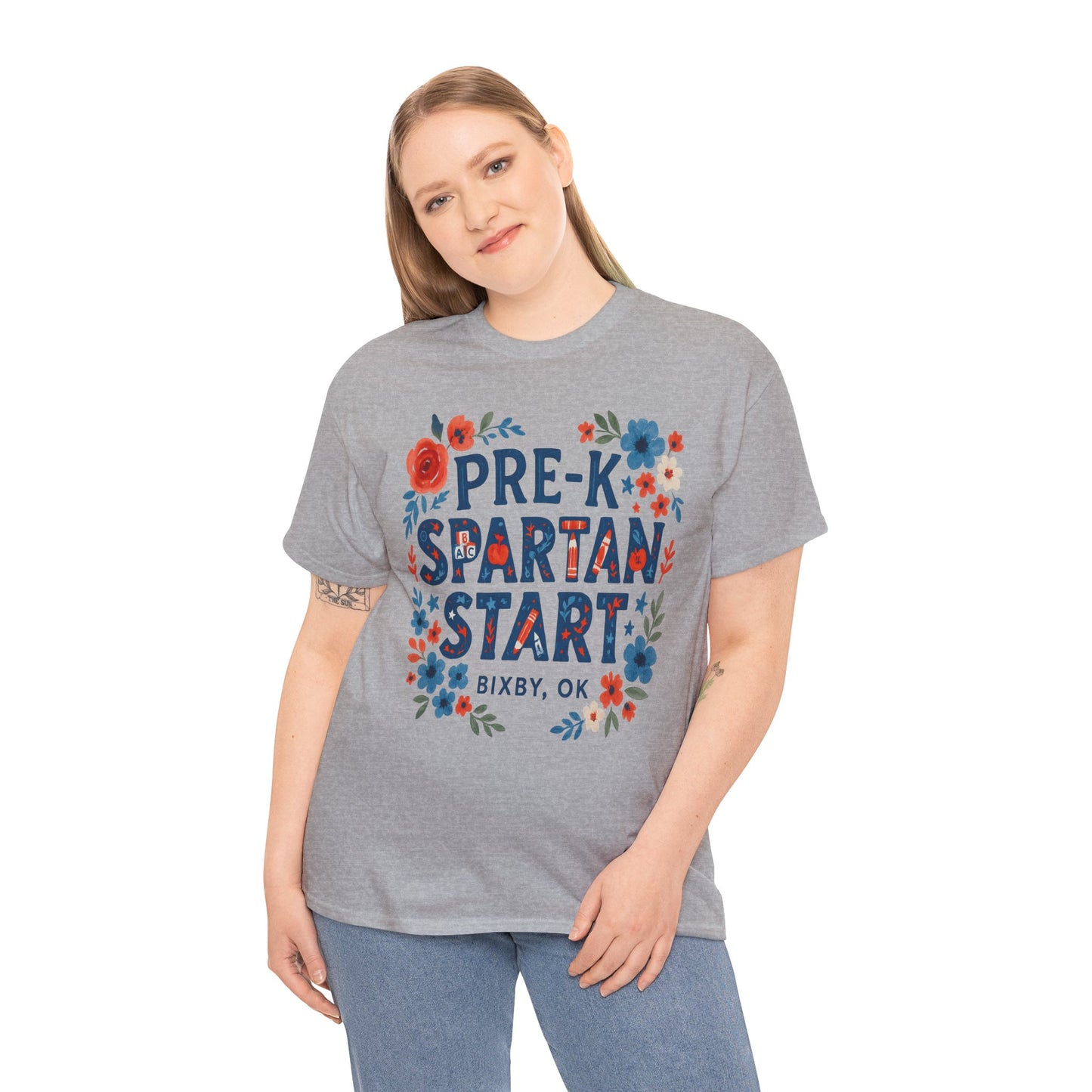 Floral Pre-K Spartan Gildan Tee