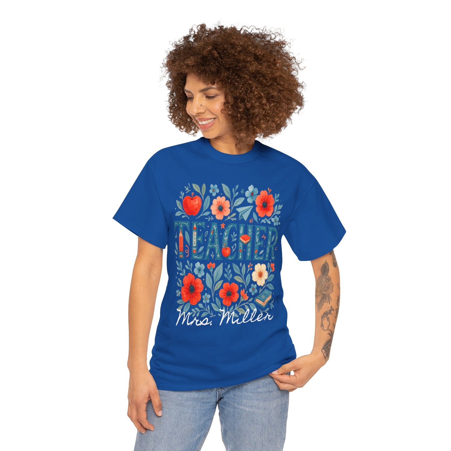 Floral Personalized Teacher Spartan Gildan Tee