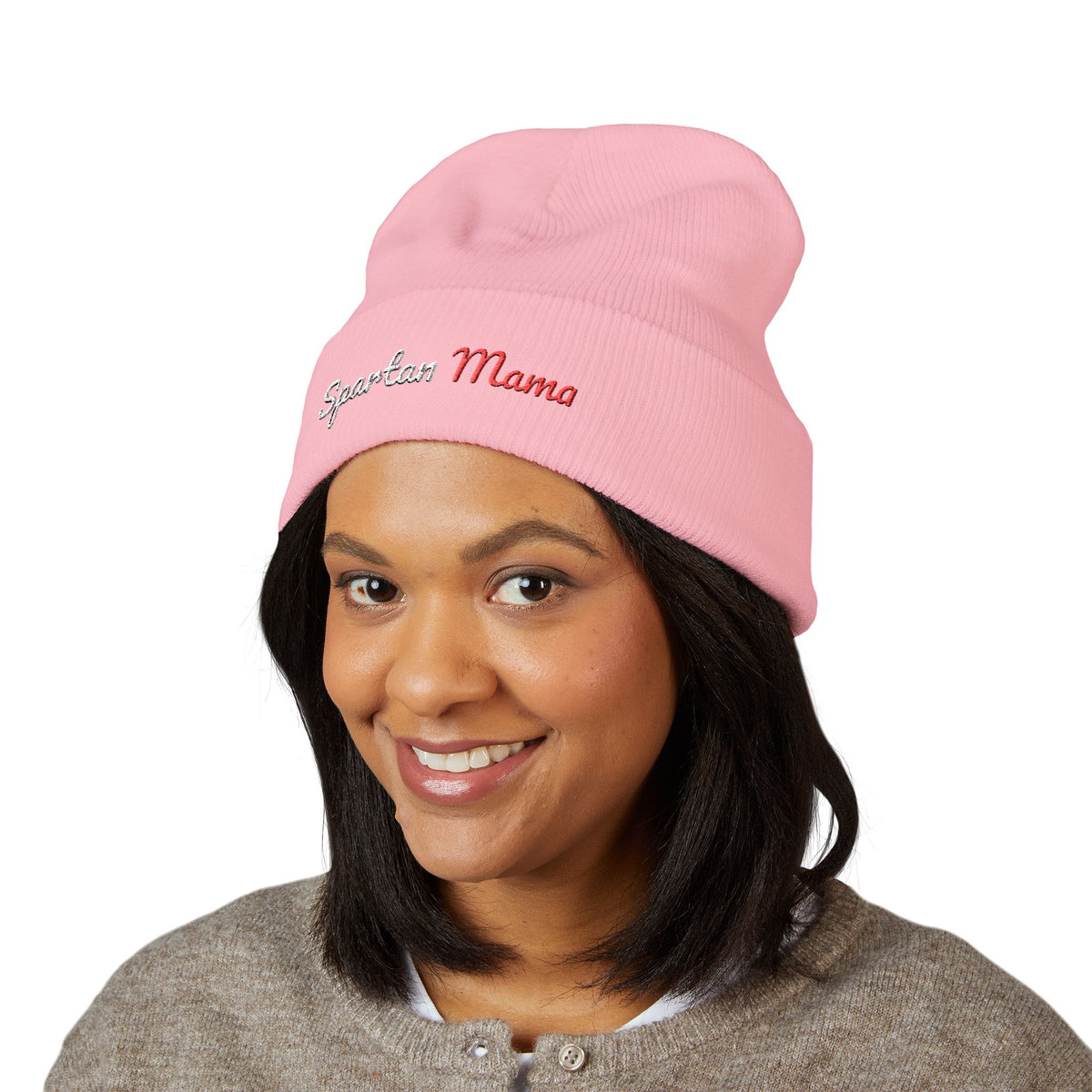 Spartan Mama Embroidered Cuffed Beanie – Cozy Winter Hat for Proud Moms