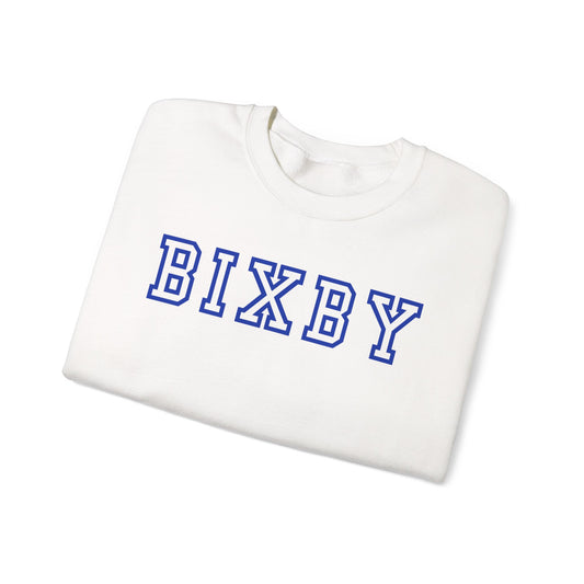 Bixby Bold Letter Gildan Sweatshirt with Sleeve Blue Logo