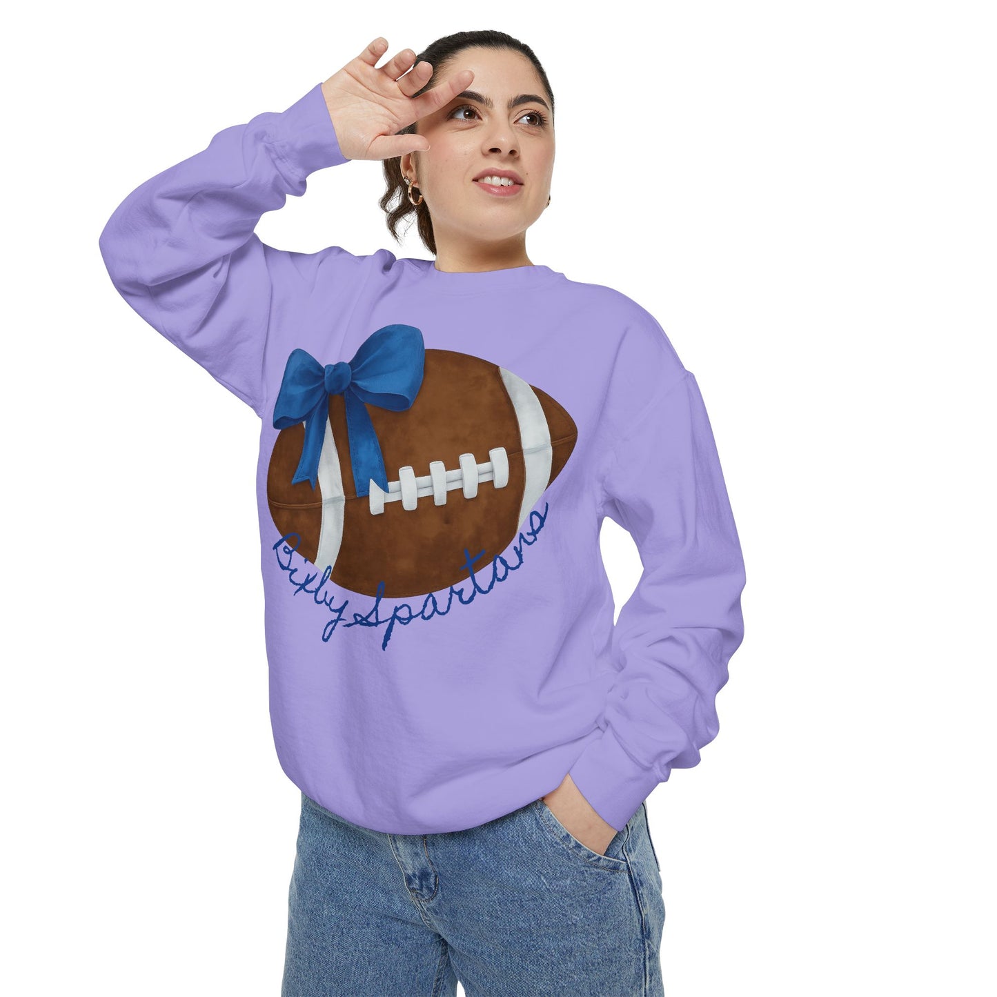 Bixby Spartans Football Bow Comfort Colors Sweatshirt