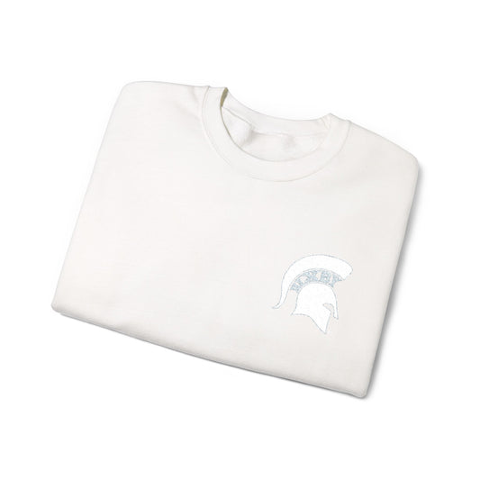 Embroidered White Spartan Helmet Gildan Sweatshirt