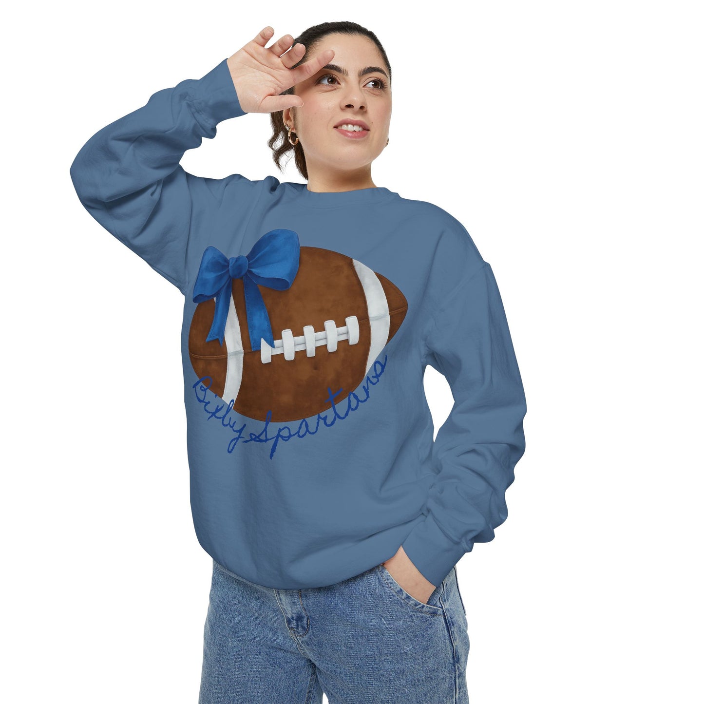 Bixby Spartans Football Bow Comfort Colors Sweatshirt
