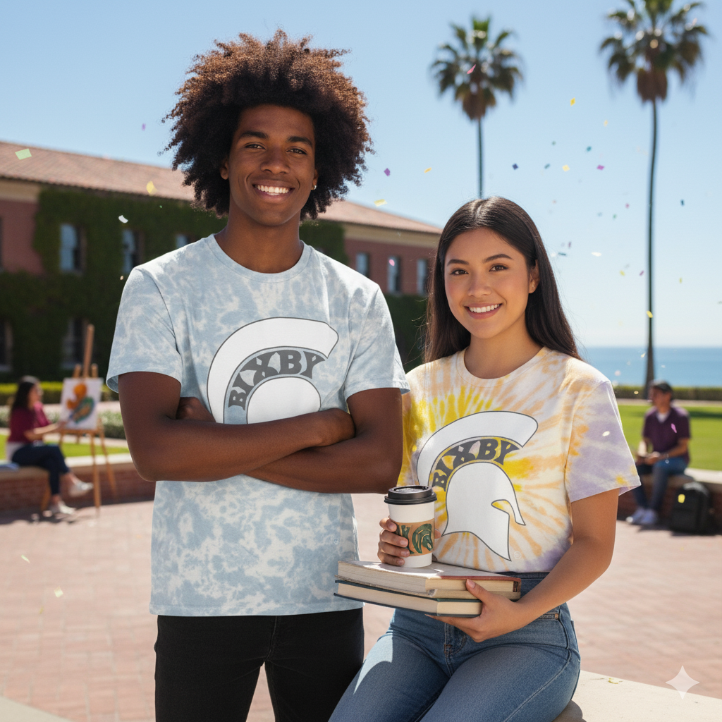 Bixby Spartan White Logo Tie-Dye Gildan Tee