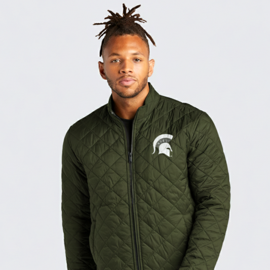 Spartan White Logo Embroidered Premium Quilted Puffy Jacket