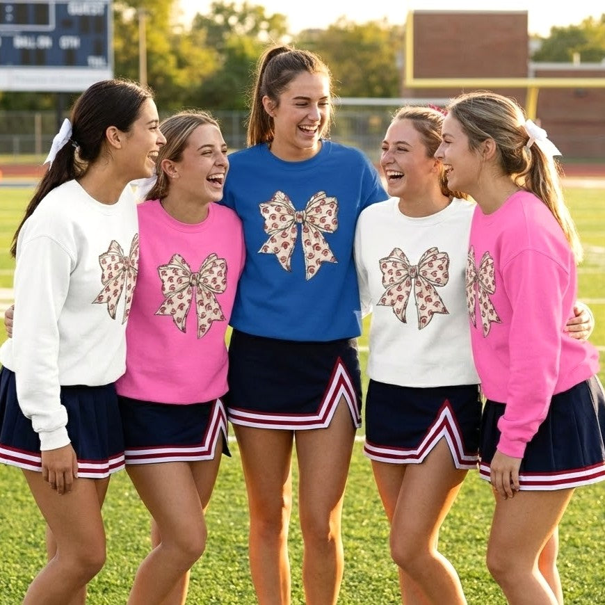 Bixby Cheer Bow Pattern Crewneck Sweatshirt – Vintage Floral Ribbon Design