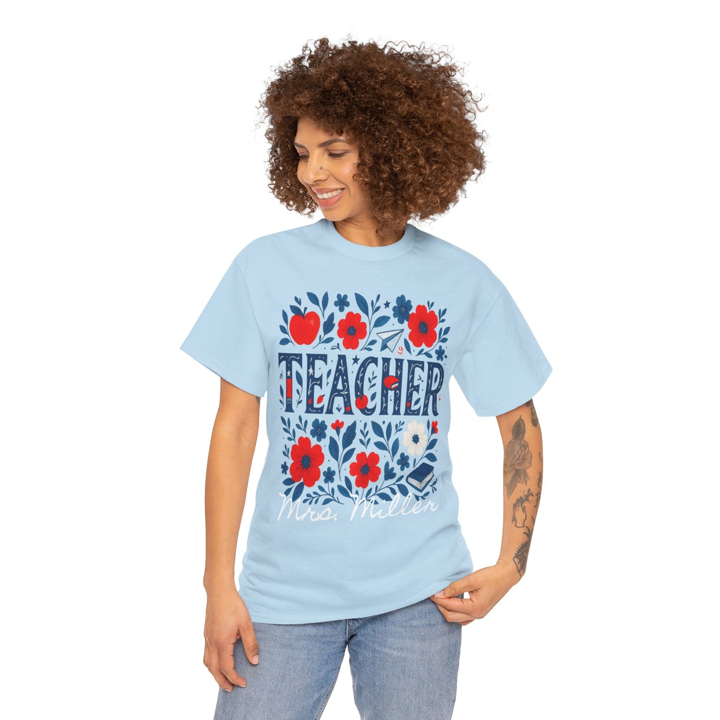 Floral Teacher Personalized Spartan Gildan Tee