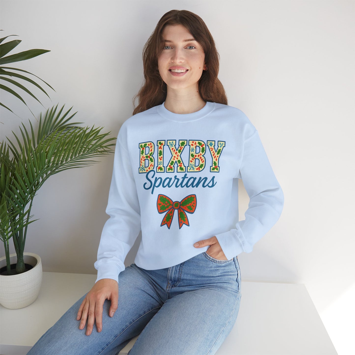 Bixby Spartans Christmas Vibes Gildan Sweatshirt