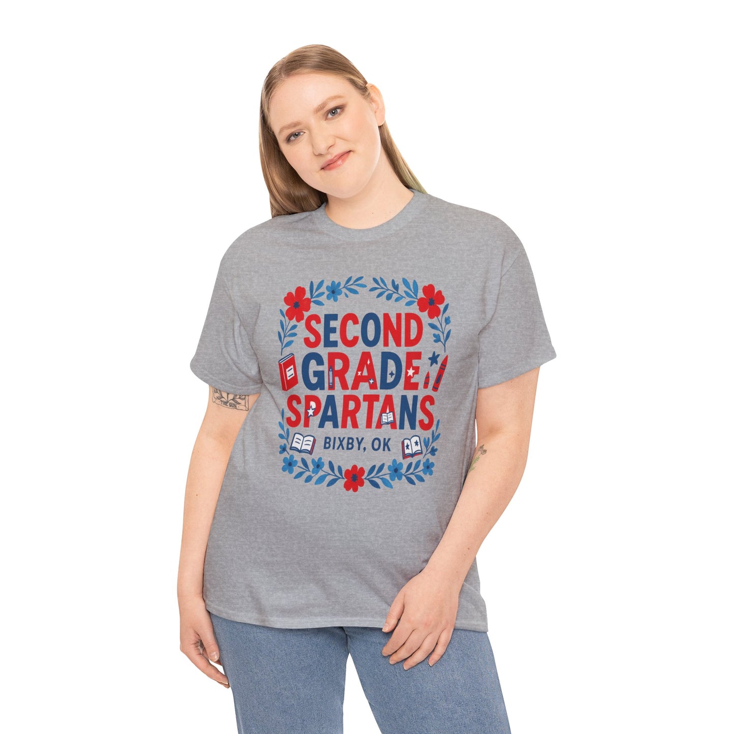 Floral Second Grade Spartan Gildan Tee
