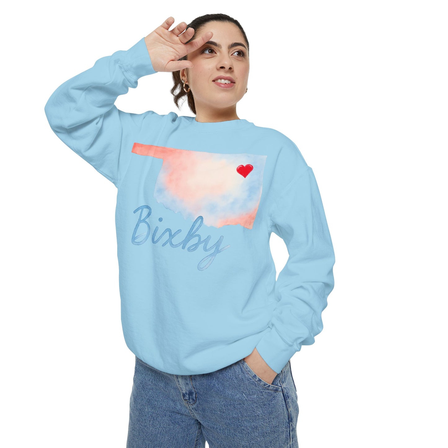Bixby OK Heart Watercolor Comfort Colors Sweatshirt