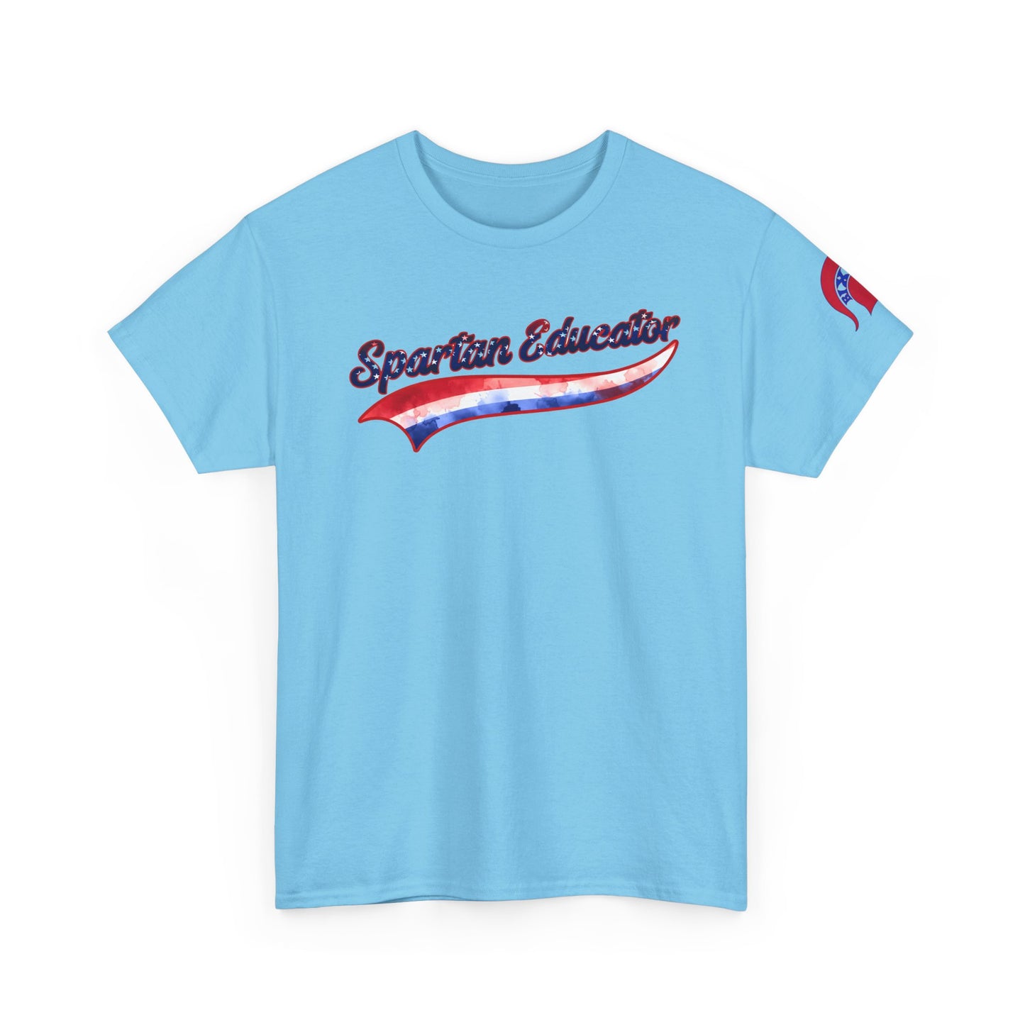 Spartan Educator Patriotic Design Gildan Tee With Sleeve Logo