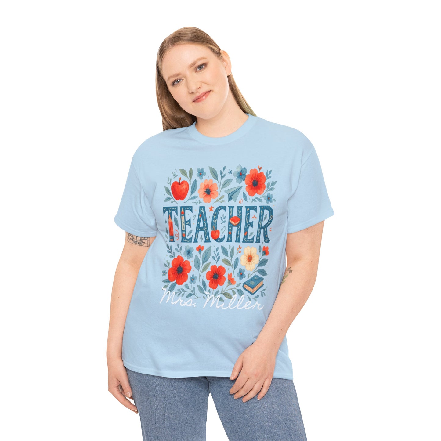 Floral Personalized Teacher Spartan Gildan Tee