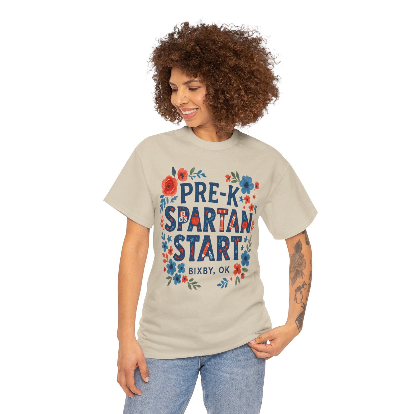 Floral Pre-K Spartan Gildan Tee