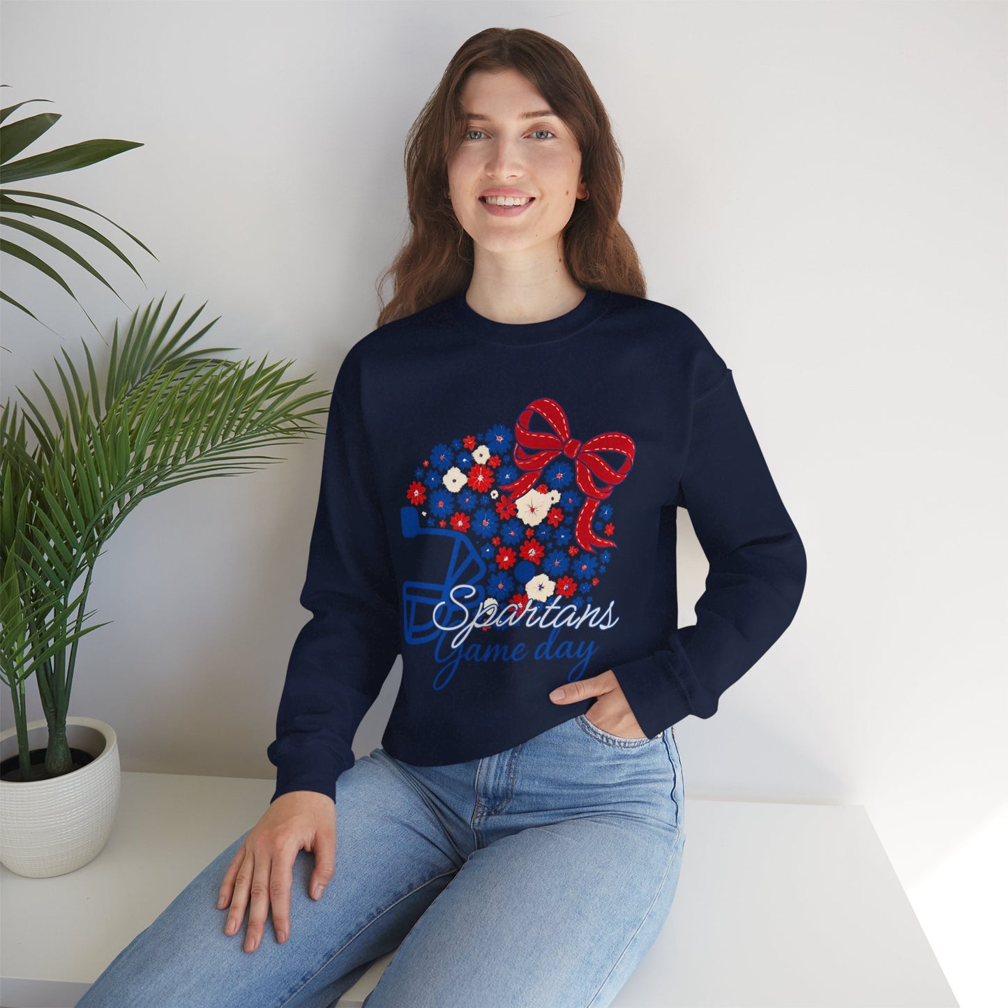 Bixby Spartan Floral Helmet Gameday Gildan Sweatshirt