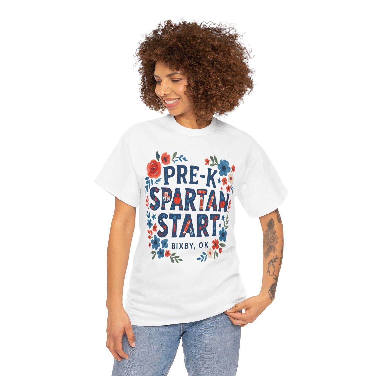 Floral Pre-K Spartan Gildan Tee